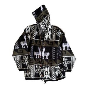 Vintage RUMINAHUI Tejidos WOOL SWEATER PARKA w/ Hood, Hand Made In Ecuador, Hood